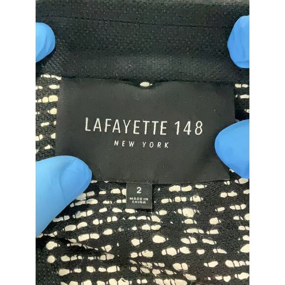 Lafayette 148 Belleve Black Ivory Woven Textured Jacket Blazer Size: 2 - Picture 6 of 7